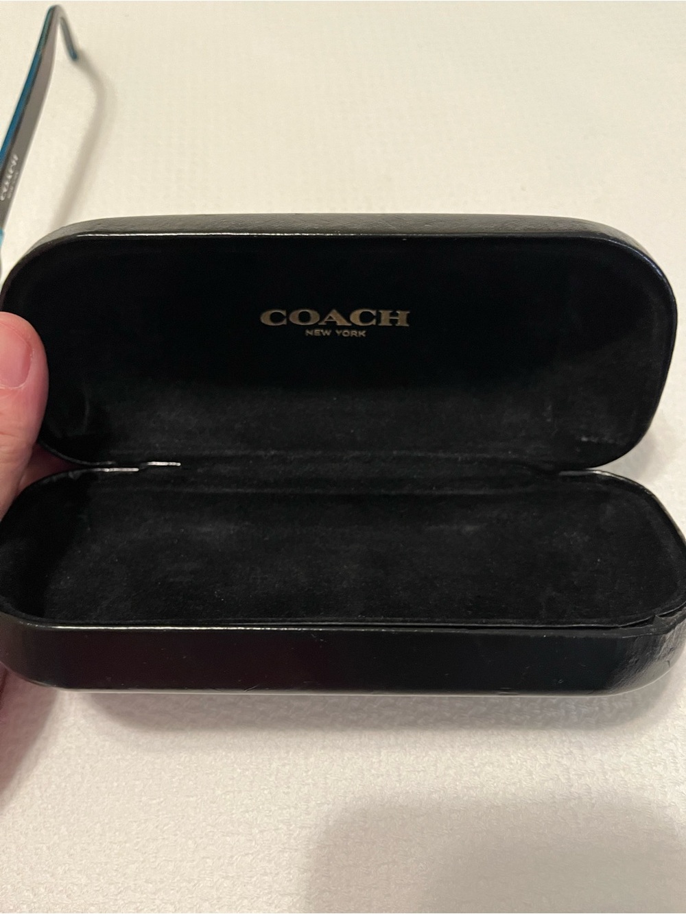 Coach Black Leather Hard Shell Eyeglass Case with Gold Logo inside